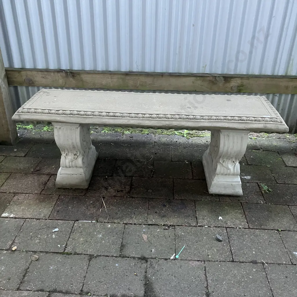 Vintage Cast Concrete Double Pillar Ornate Garden Bench. H44 W131 D40cm Image 1++