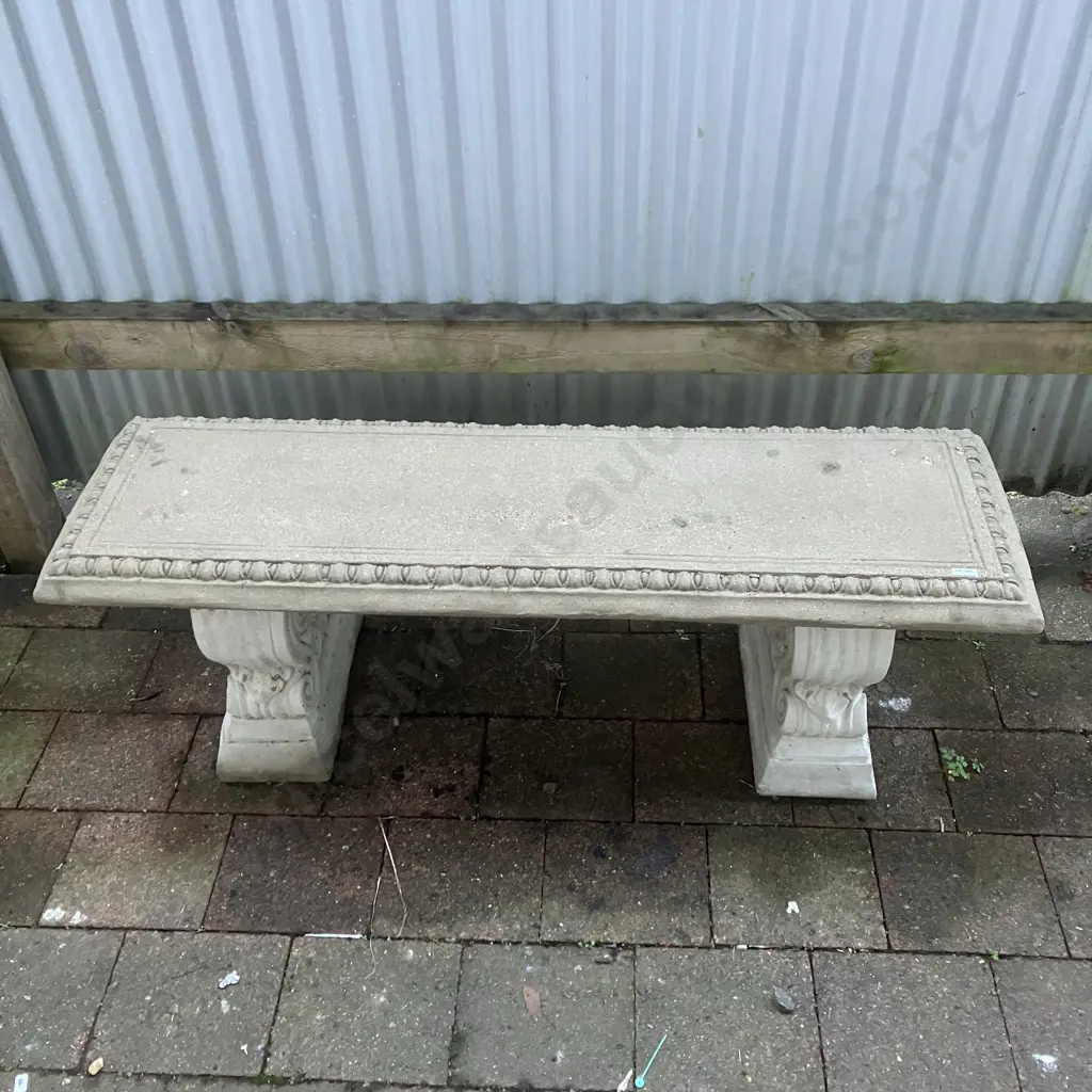 Vintage Cast Concrete Double Pillar Ornate Garden Bench. H44 W131 D40cm Image 1++