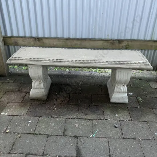 Vintage Cast Concrete Double Pillar Ornate Garden Bench. H44 W131 D40cm