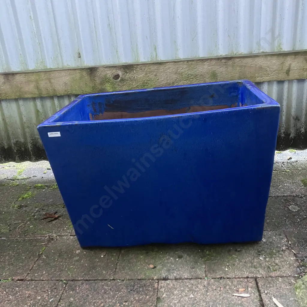 Large Blue Glazed Terracotta Rectangular Planter. H38 W58 D40cm Image 1++