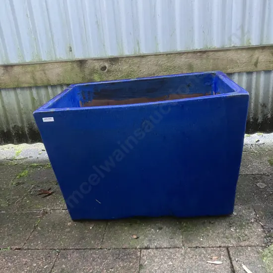 Large Blue Glazed Terracotta Rectangular Planter. H38 W58 D40cm