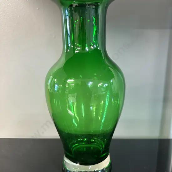 Vintage Handblown Green Art Glass Vase H29cm.
