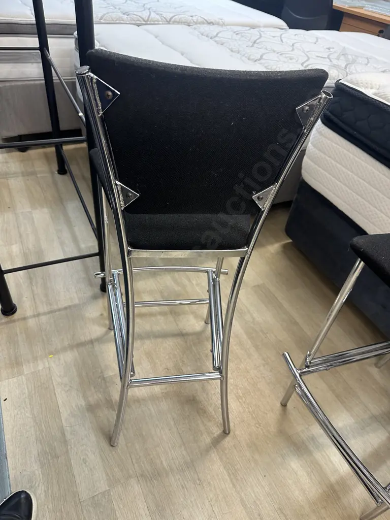 Modernist Barstools x4 Chrome Base With Footrest & Black Upholstery  Image 1++
