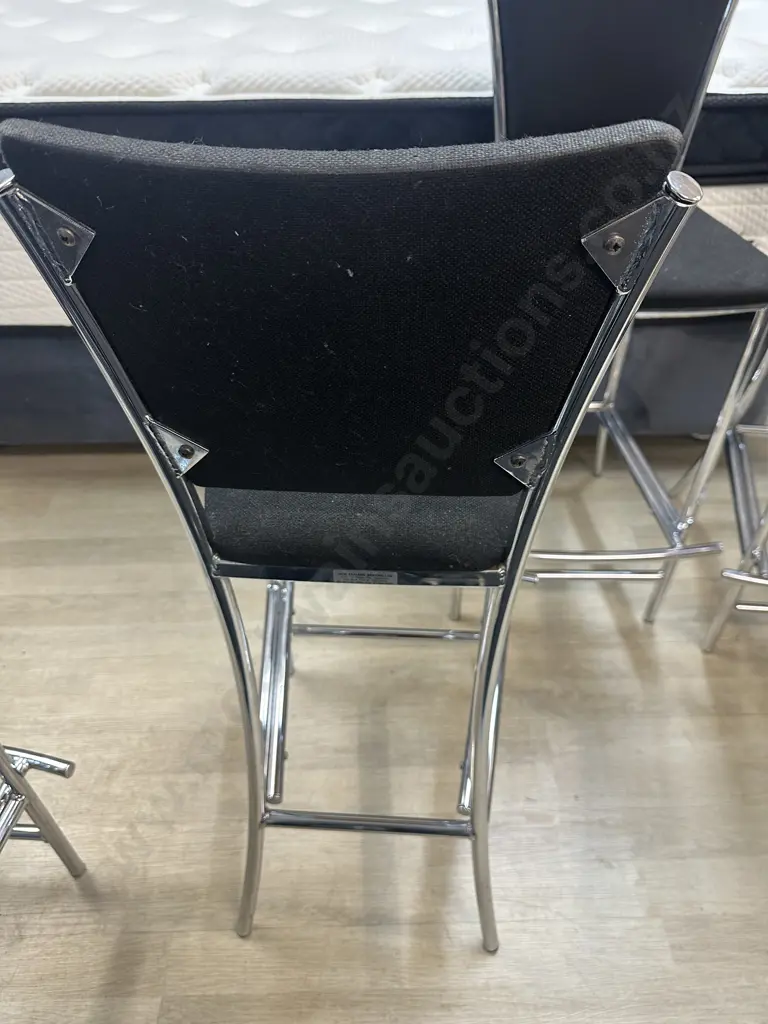 Modernist Barstools x4 Chrome Base With Footrest & Black Upholstery  Image 1++