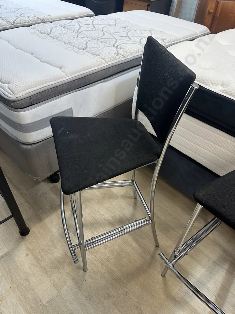 Modernist Barstools x4 Chrome Base With Footrest & Black Upholstery  Image 1++