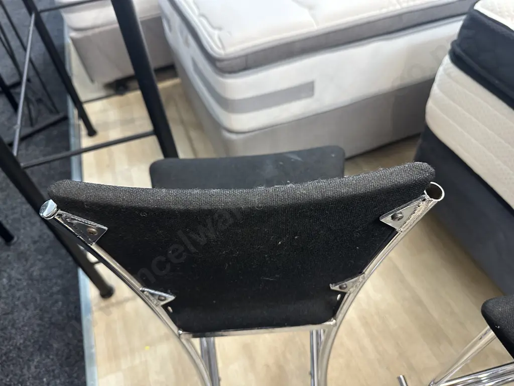 Modernist Barstools x4 Chrome Base With Footrest & Black Upholstery  Image 1++