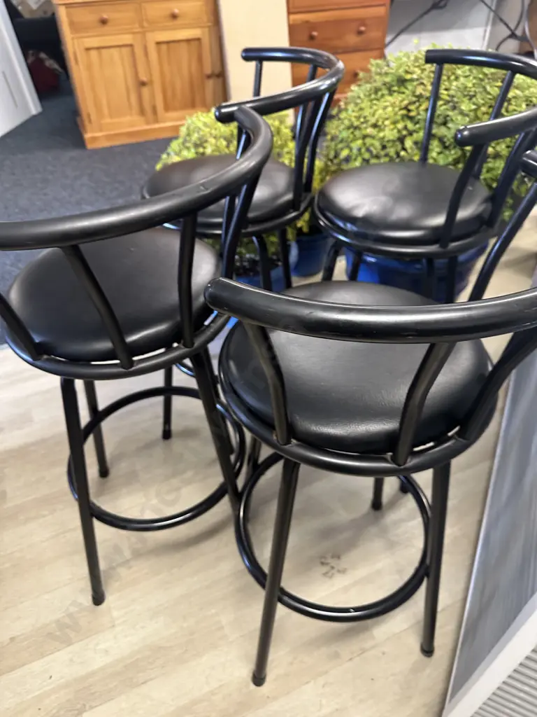 Black Bar Stools x4 Curved back Steel Frame & Leather Look Upholstered Seats Image 1++
