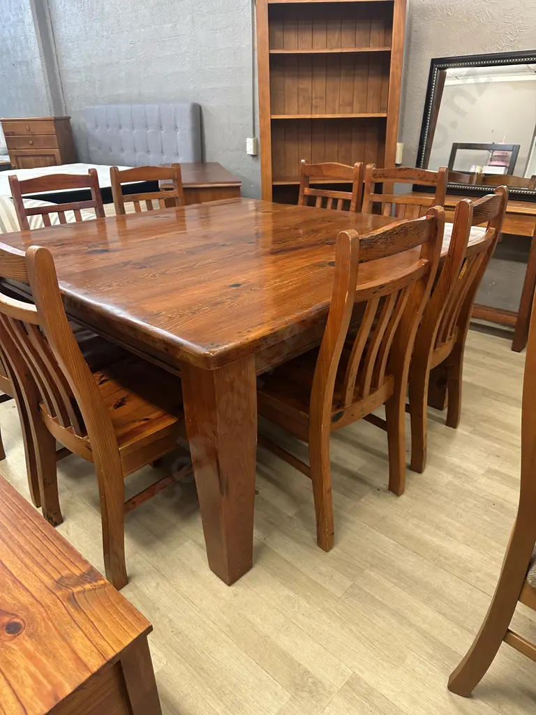 Solid Wood Square Dining Table (152 x 152cm) With Eight Wooden Chairs Image 1++