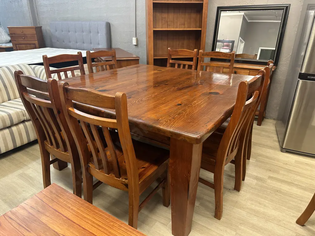 Solid Wood Square Dining Table (152 x 152cm) With Eight Wooden Chairs Image 1++
