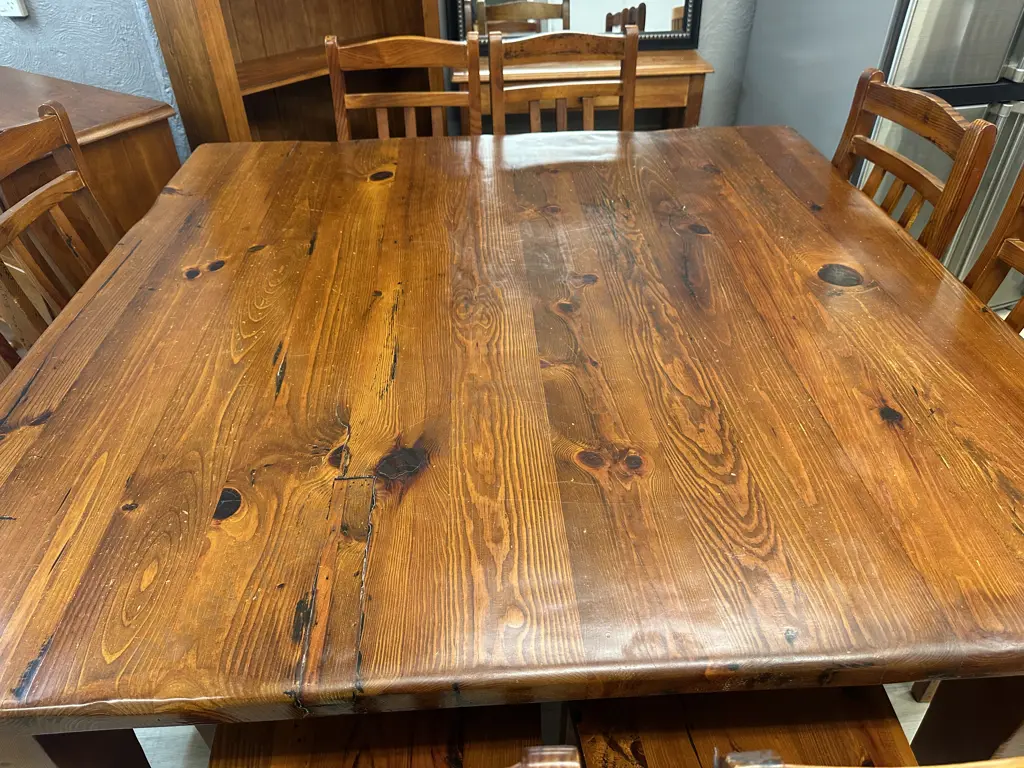 Solid Wood Square Dining Table (152 x 152cm) With Eight Wooden Chairs Image 1++