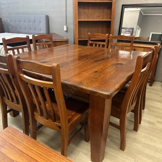 Solid Wood Square Dining Table (152 x 152cm) With Eight Wooden Chairs