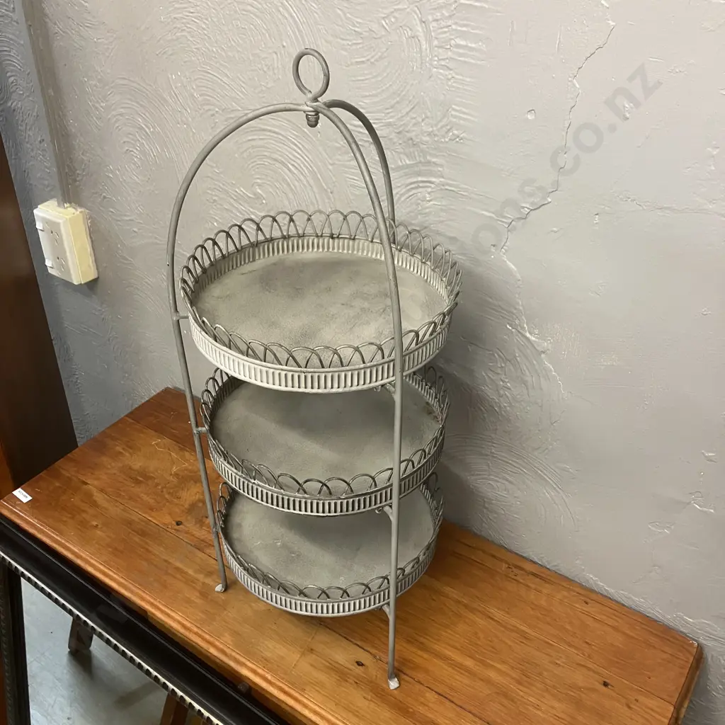 Antique Style Grey Metal 3 Tier Cake Stand. H65cm Image 1++