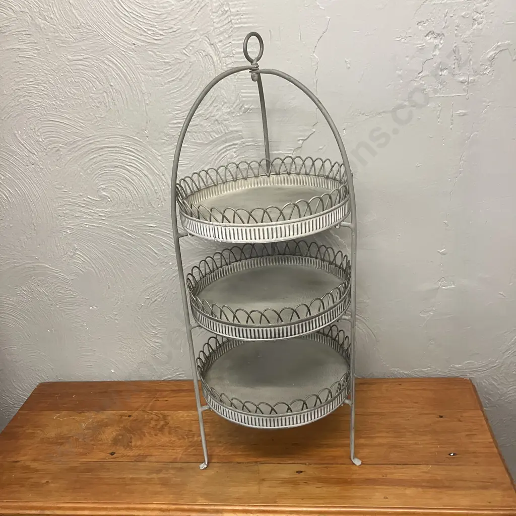 Antique Style Grey Metal 3 Tier Cake Stand. H65cm Image 1++