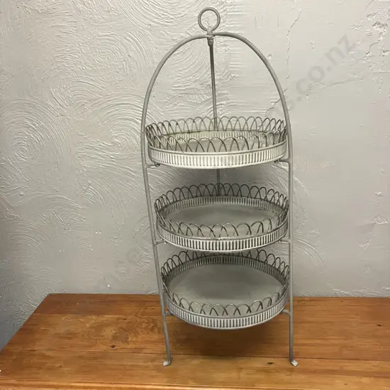 Antique Style Grey Metal 3 Tier Cake Stand. H65cm