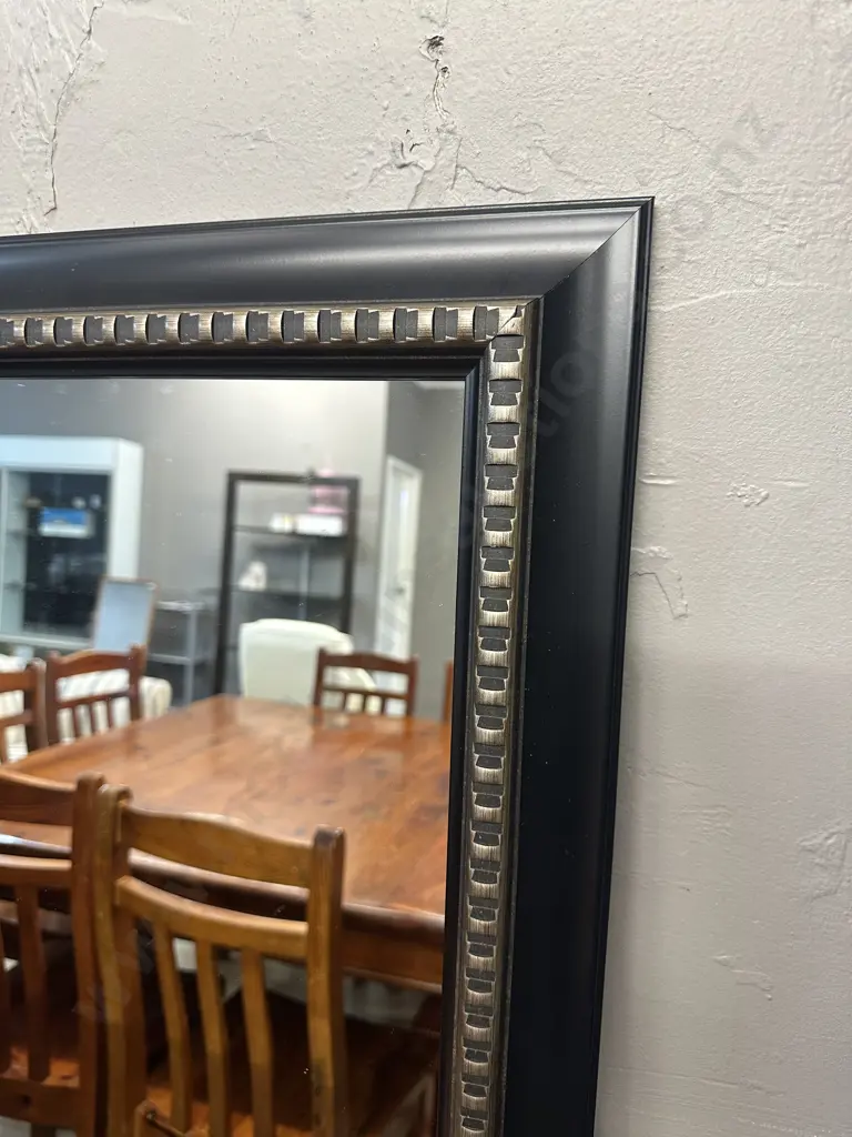 Rectangular Mirror Black Framed With Silver Coloured Detail H72,W92cm. Image 1++
