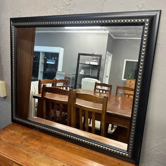 Rectangular Mirror Black Framed With Silver Coloured Detail H72,W92cm.