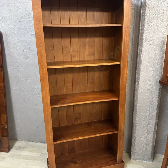 Wooden Pine Bookshelf Four Shelves Tongue & Grove Detail Back H181,W84,D31cm.
