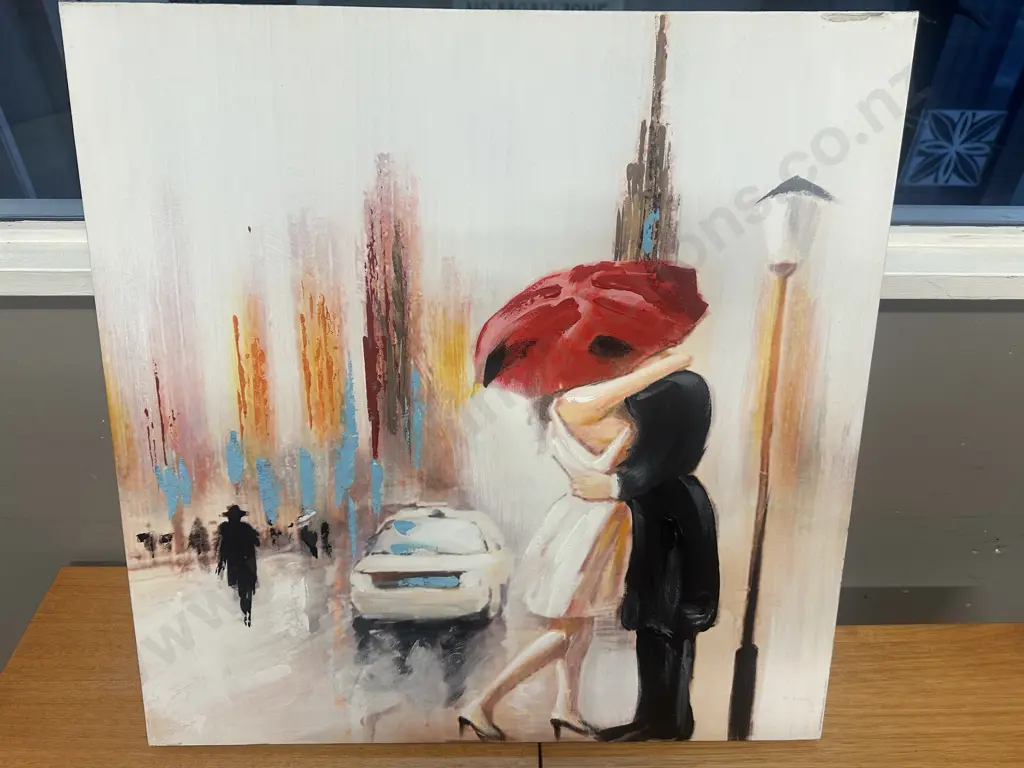 Picture On Canvas 'Lovers Stolen Kiss In Rain' 60x60cm Image 1++