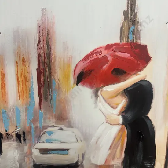 Picture On Canvas 'Lovers Stolen Kiss In Rain' 60x60cm