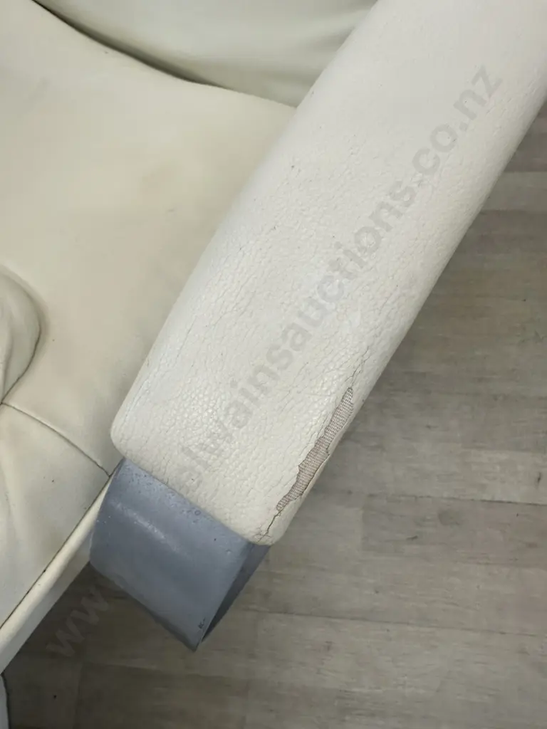 Cream Leather Look Swivel Recliner Chair With Footstool Chrome Coloured Detail Arms & Base (As Found) Image 1++