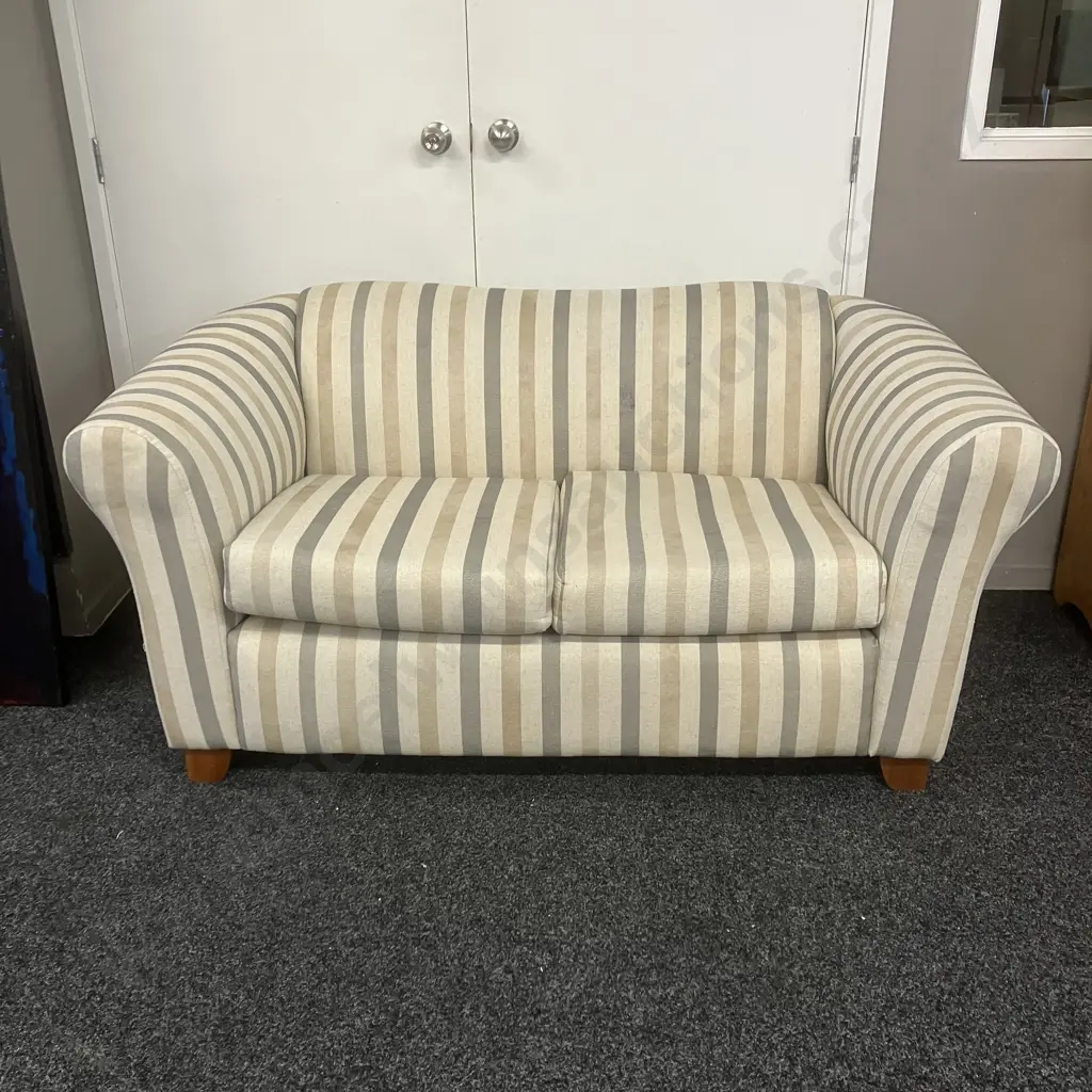 Warwick Fabric Rolled Arm Two Seater Sofa, Grey / Camel / Cream Stripes, Wooden Feet. H156 W83 D78cm Image 1++