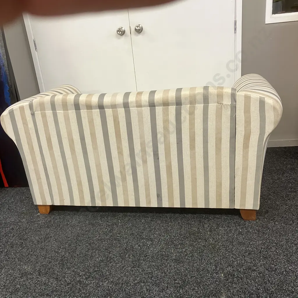 Warwick Fabric Rolled Arm Two Seater Sofa, Grey / Camel / Cream Stripes, Wooden Feet. H156 W83 D78cm Image 1++