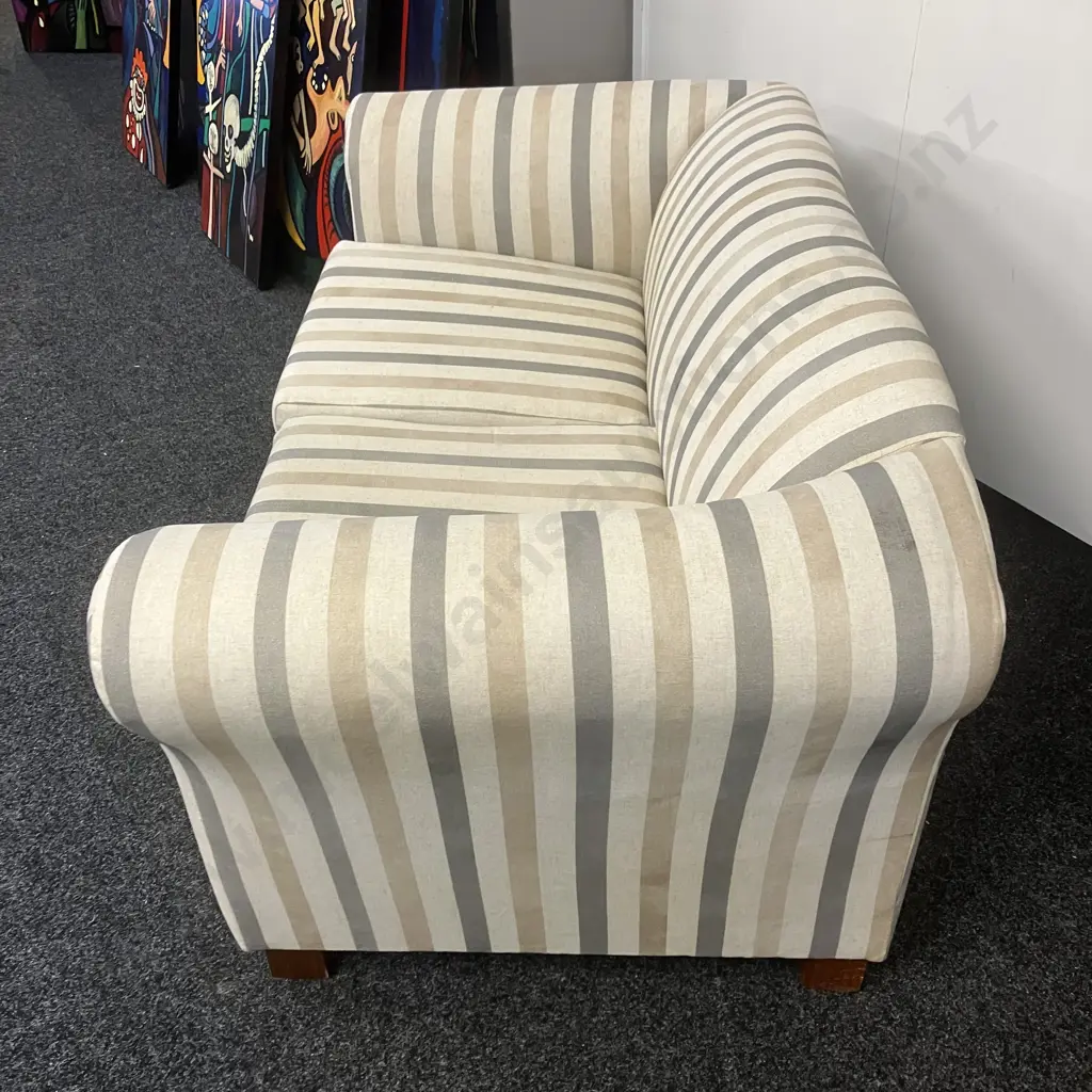 Warwick Fabric Rolled Arm Two Seater Sofa, Grey / Camel / Cream Stripes, Wooden Feet. H156 W83 D78cm Image 1++
