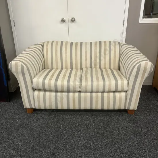 Warwick Fabric Rolled Arm Two Seater Sofa, Grey / Camel / Cream Stripes, Wooden Feet. H156 W83 D78cm