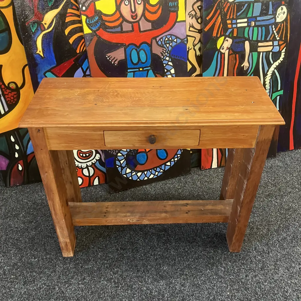 Recycled Timber Console Table, Single Drawer With Railroad Spike Handle. H77 W88 D32.5cm Image 1++