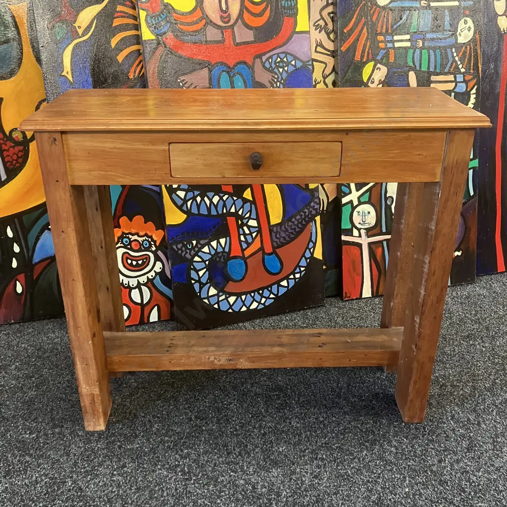 Recycled Timber Console Table, Single Drawer With Railroad Spike Handle. H77 W88 D32.5cm Image 1++