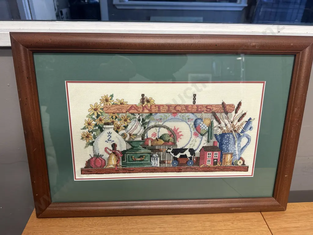 Framed Tapestry 'Antiques' H38,W56cm. Image 1++