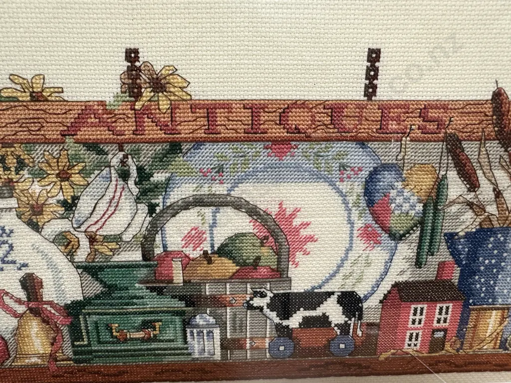 Framed Tapestry 'Antiques' H38,W56cm. Image 1++