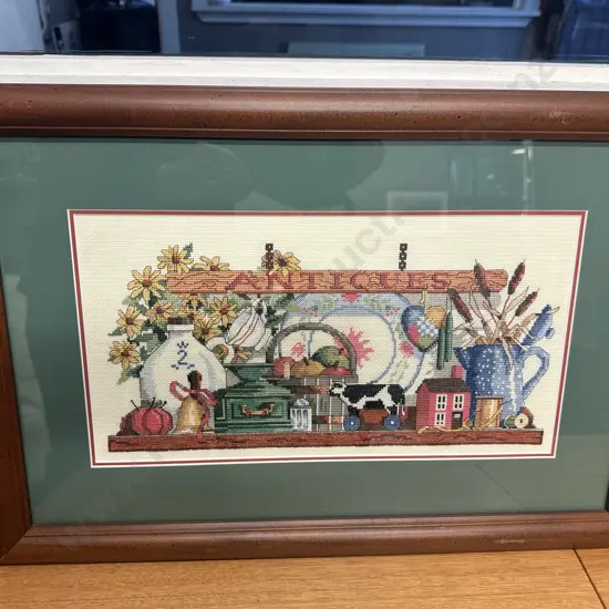 Framed Tapestry 'Antiques' H38,W56cm.