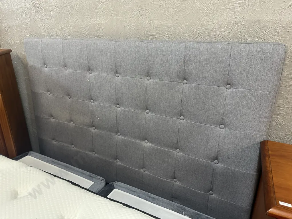 SuperKing Size Grey Buttonback Fabric Headboard Image 1++