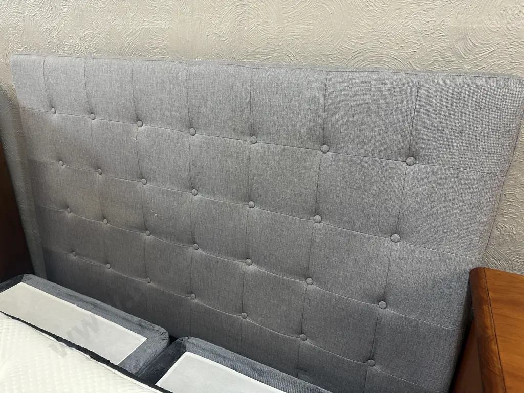 SuperKing Size Grey Buttonback Fabric Headboard Image 1++