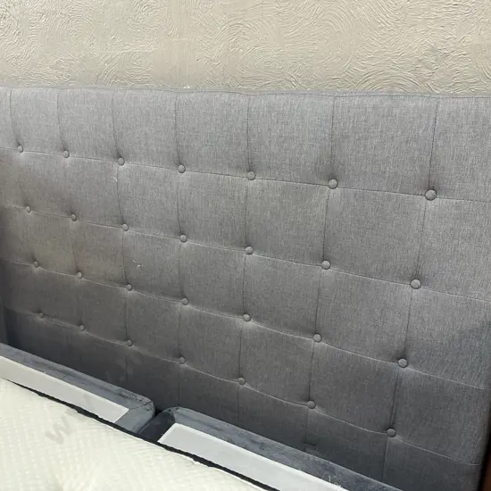 SuperKing Size Grey Buttonback Fabric Headboard