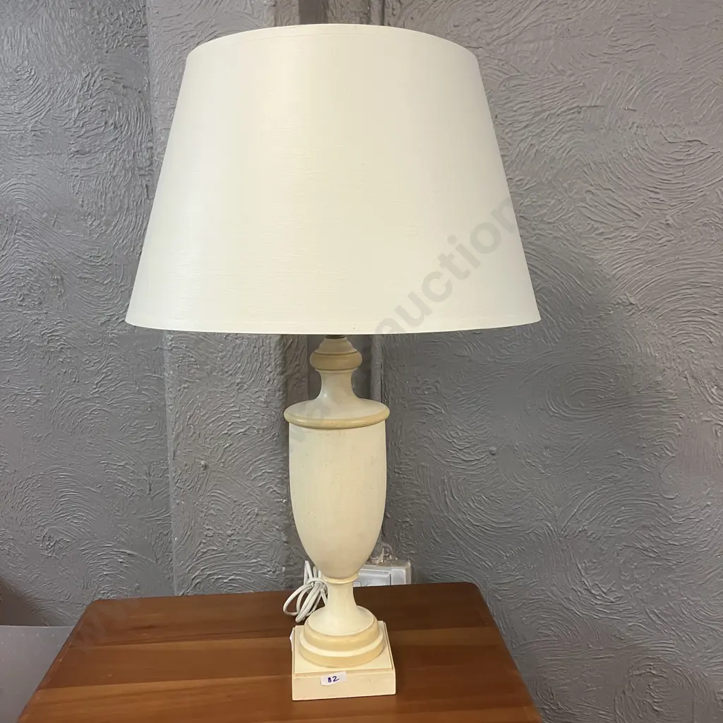 Vintage Table Lamp Wooden Butter Cream Base With Cream Shade H72cm. Image 1++