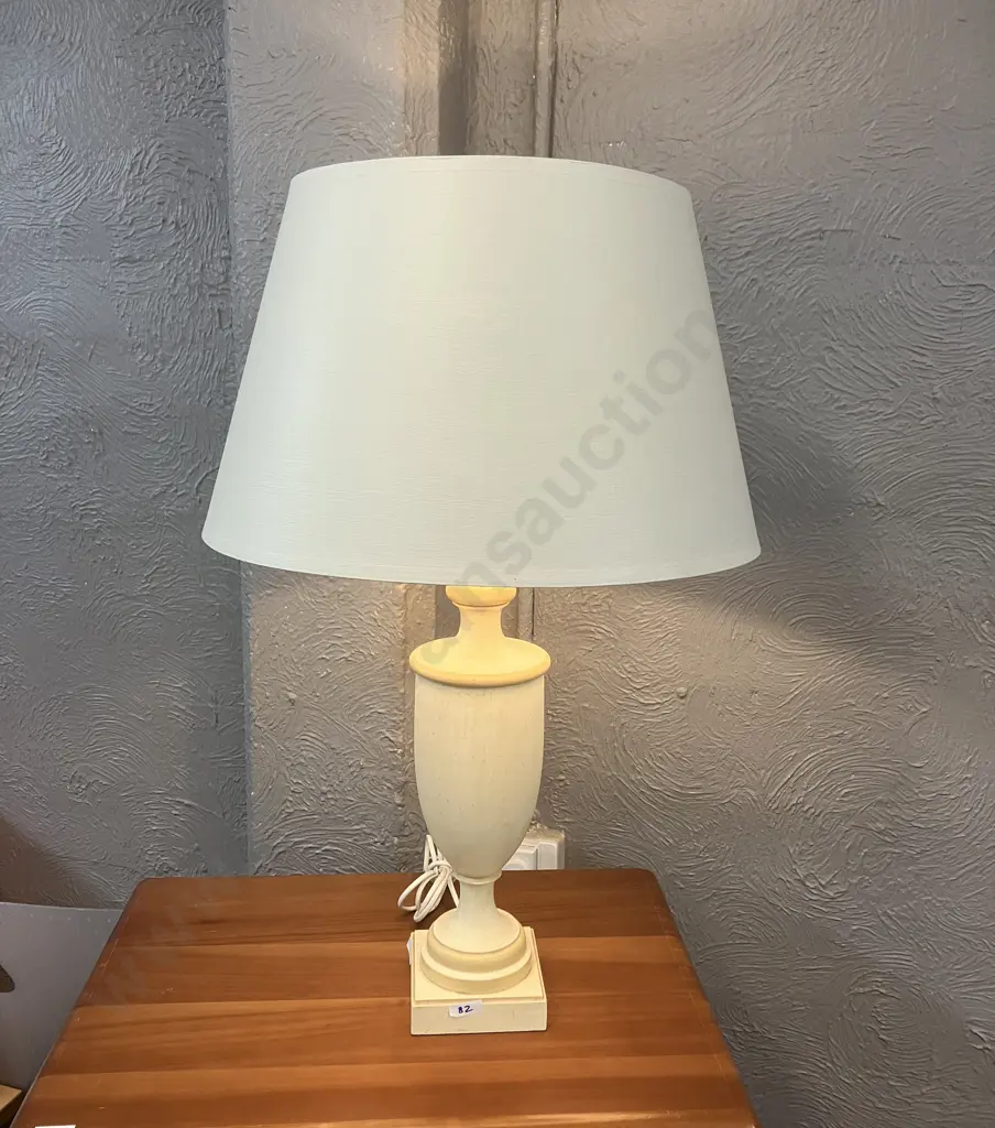 Vintage Table Lamp Wooden Butter Cream Base With Cream Shade H72cm. Image 1++