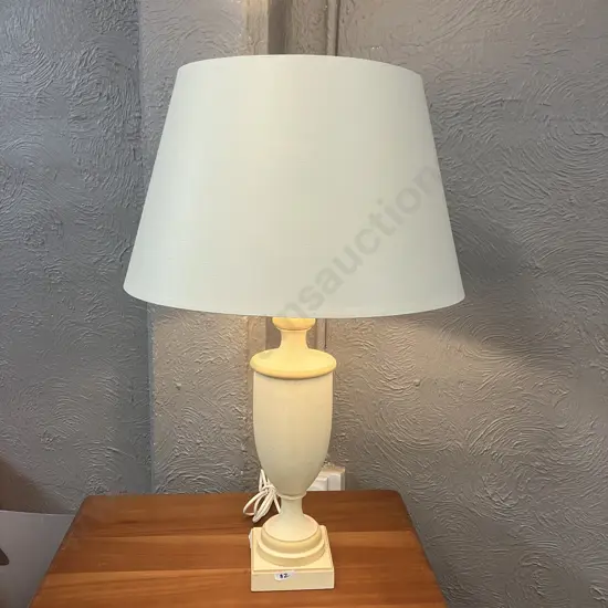 Vintage Table Lamp Wooden Butter Cream Base With Cream Shade H72cm.