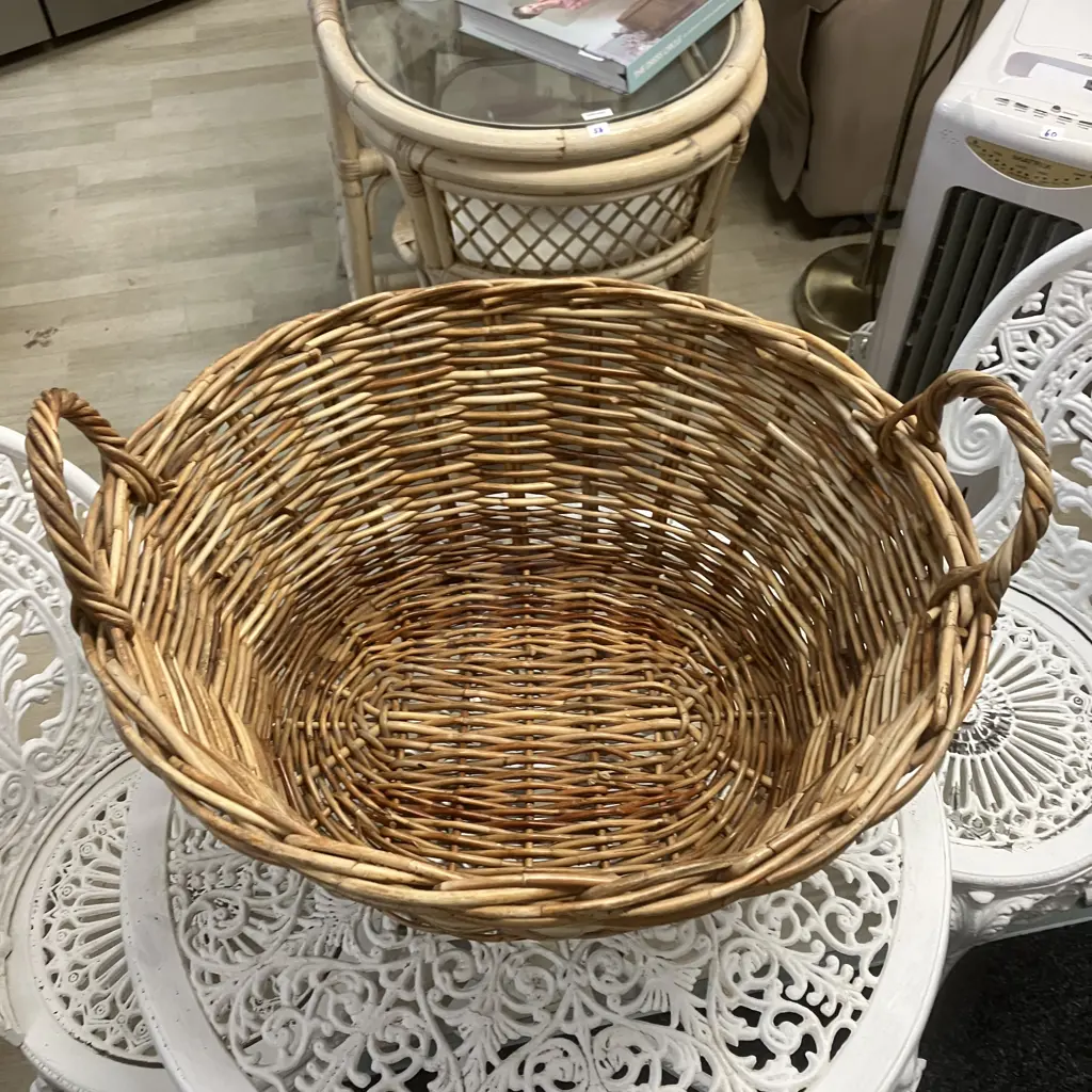 Woven Cane Laundry Basket & Water Hyacinth Basket Image 1++