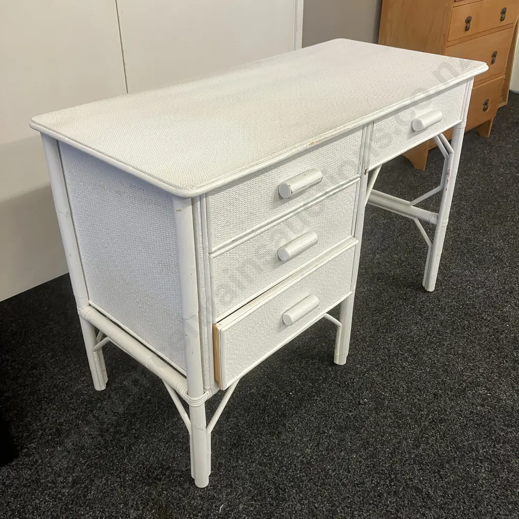 Vintage White Wicker 4 Drawer Desk. H77 W110 D52cm Image 1++