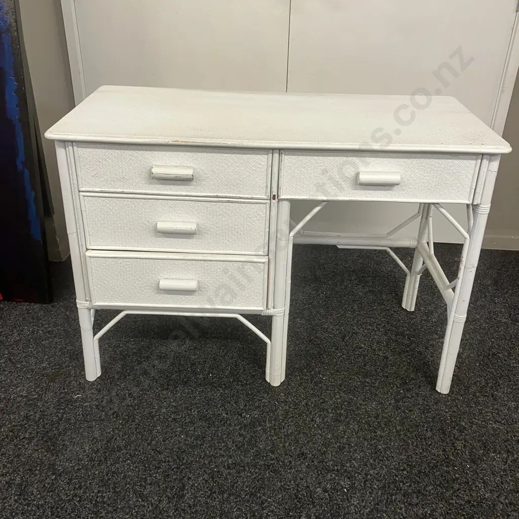 Vintage White Wicker 4 Drawer Desk. H77 W110 D52cm Image 1++