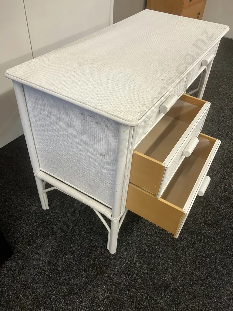 Vintage White Wicker 4 Drawer Desk. H77 W110 D52cm Image 1++