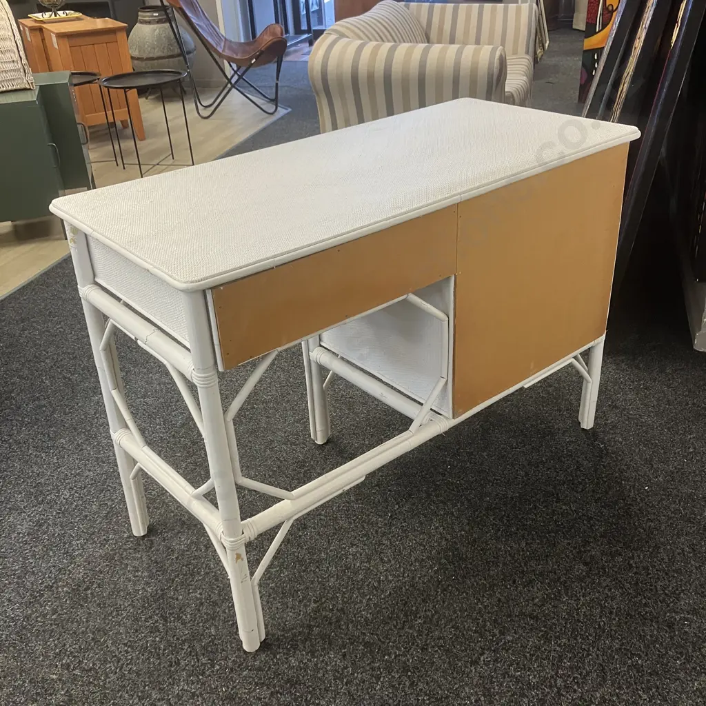 Vintage White Wicker 4 Drawer Desk. H77 W110 D52cm Image 1++