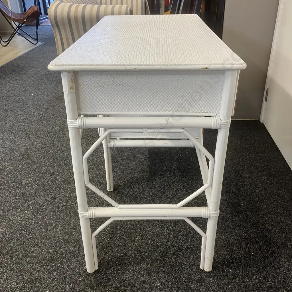 Vintage White Wicker 4 Drawer Desk. H77 W110 D52cm Image 1++