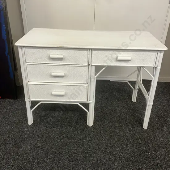 Vintage White Wicker 4 Drawer Desk. H77 W110 D52cm