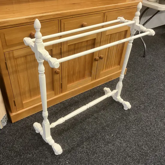 White Wooden Freestanding Towel Rail. 94 x 82.5cm