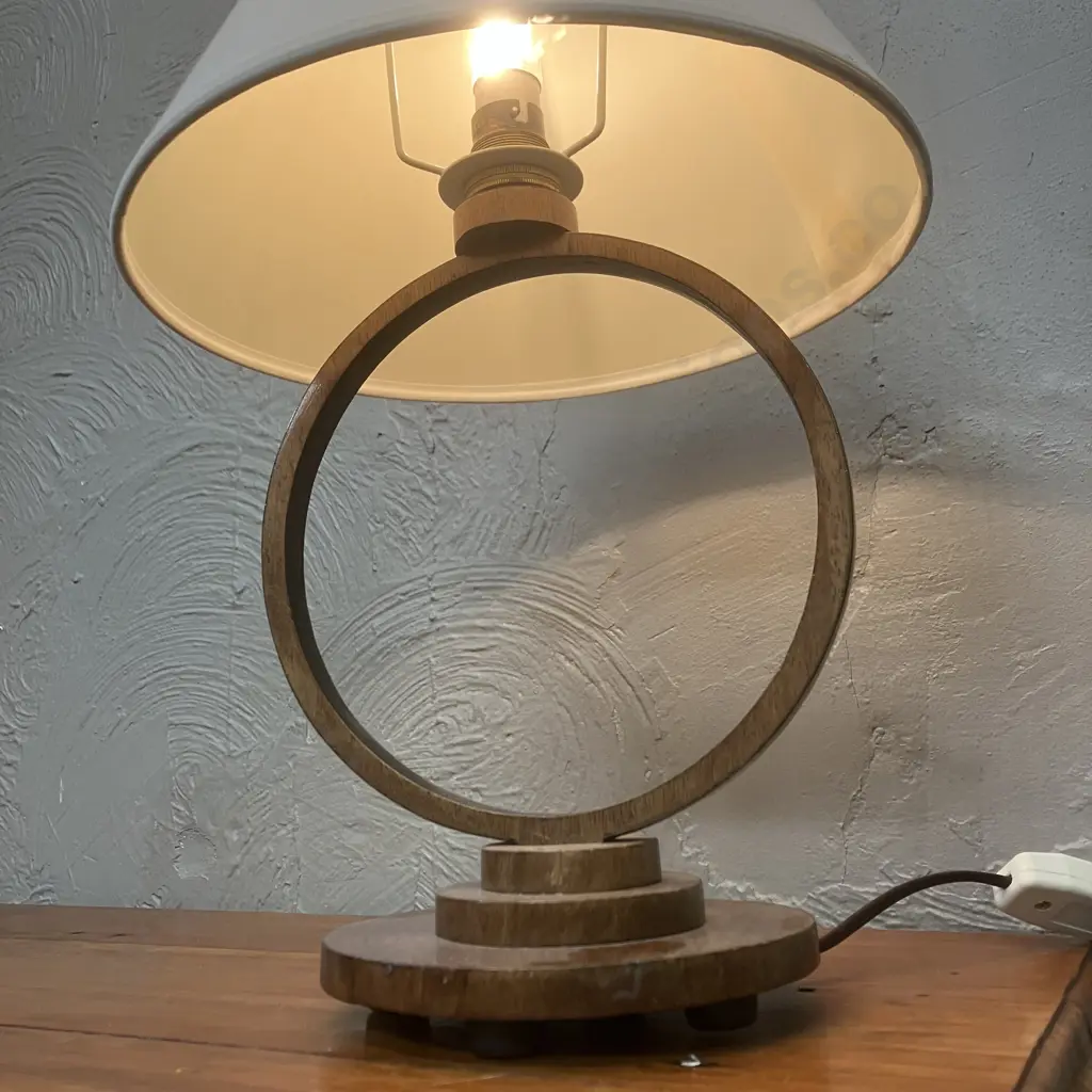Vintage Oak Open Ring Table Lamp. H39cm Image 1++