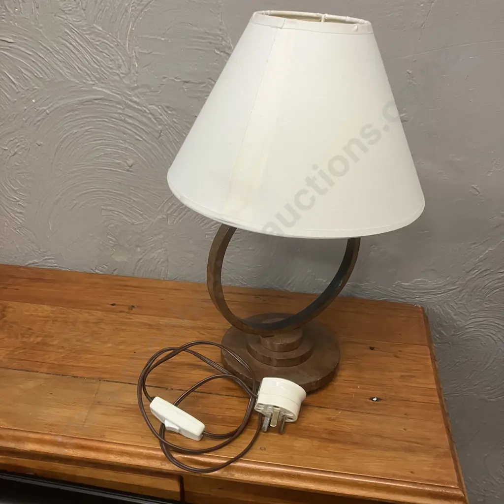 Vintage Oak Open Ring Table Lamp. H39cm Image 1++