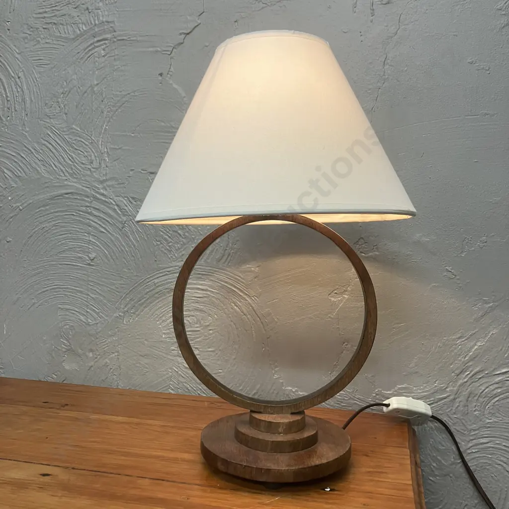 Vintage Oak Open Ring Table Lamp. H39cm Image 1++